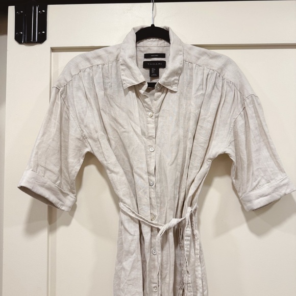 Linen Tan Cream Shirt Dress - Picture 3 of 4